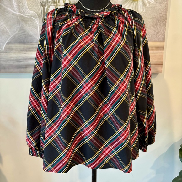 J.Crew Plaid Blouse | Size L | Ruffled Neck | Soft Cotton Blend | Fall Classic - Picture 1 of 11